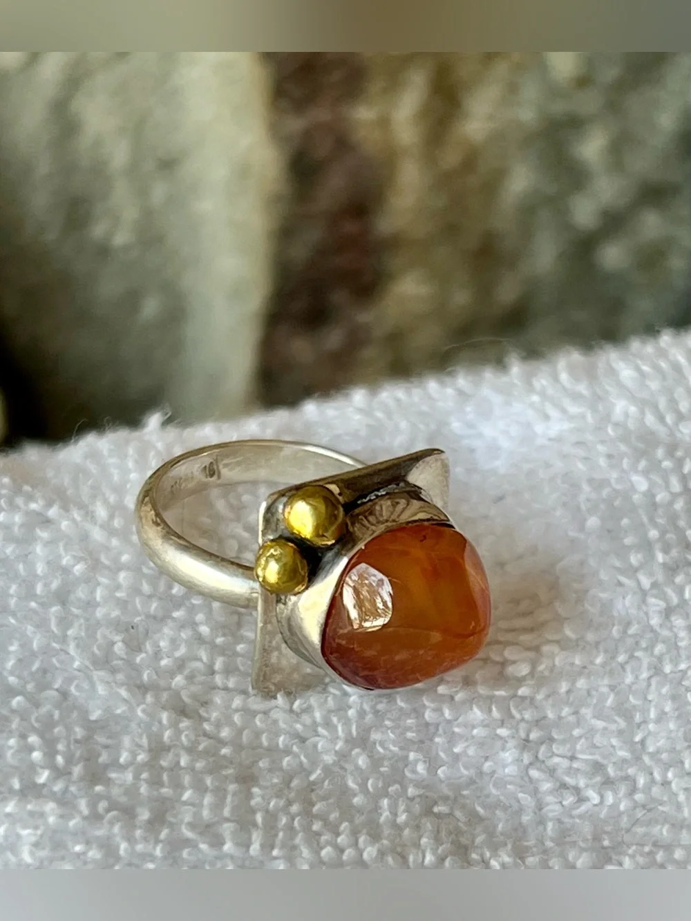 Sterling Silver and Carnelian Ring, Size 5.25
